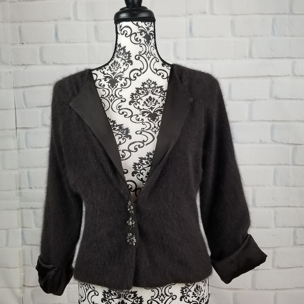 Nougat London angora jacket silk lined snap front